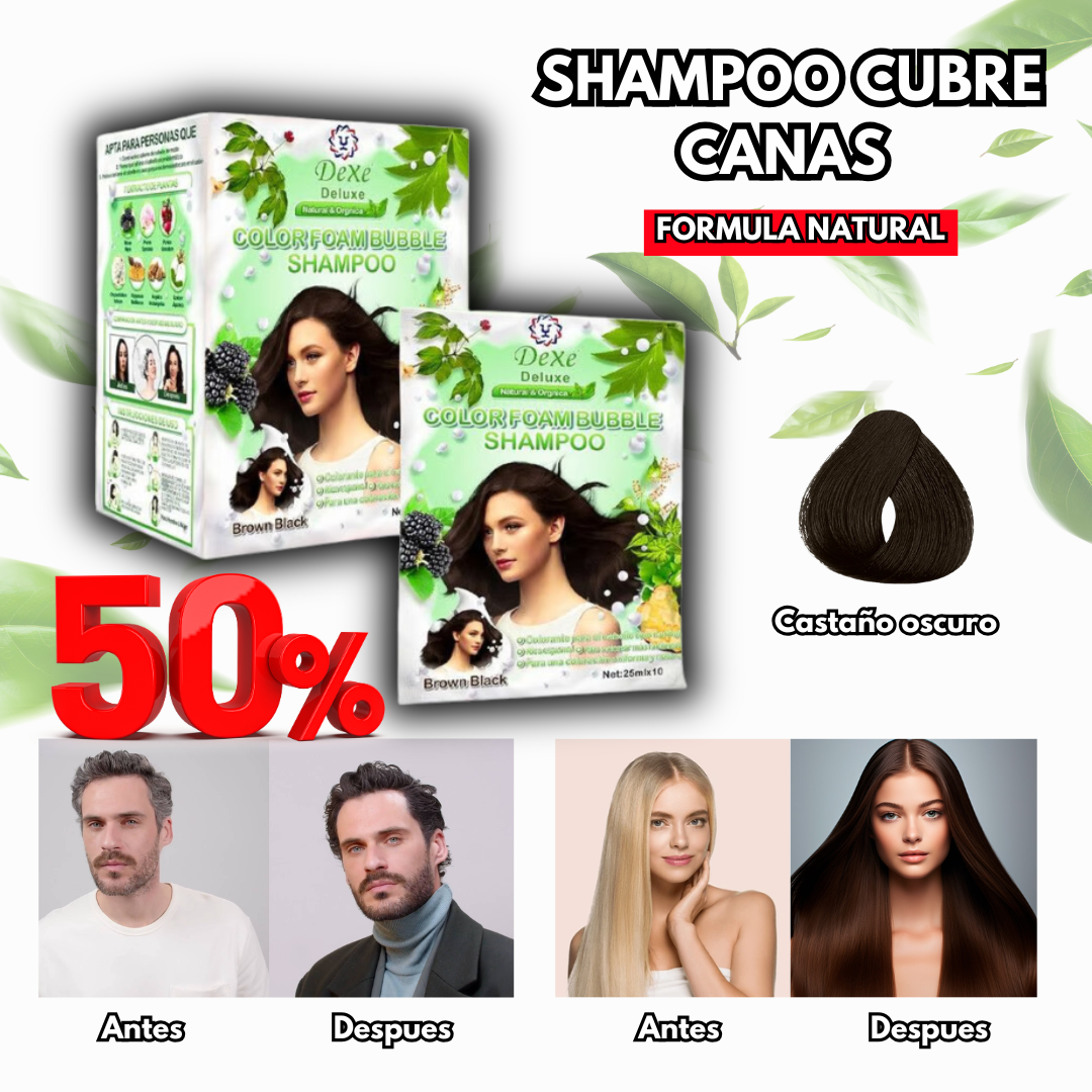 SHAMPOO DEXE ANTICANAS COLOR CASTAÑO OSCURO (10 Sachets) - 50% Dscto.