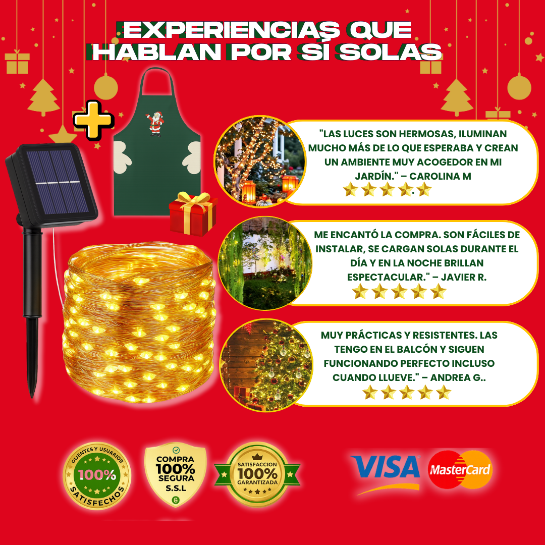 2 LUCES SOLARES DORADO (20 M) + REGALO GRATIS - L0230