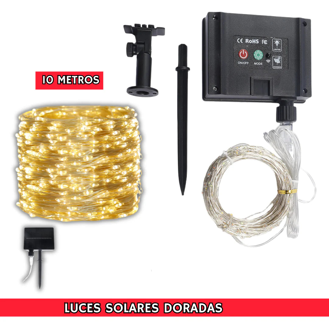 Nuevas Luces Solares LED Dorado de COBRE (10 Metros)