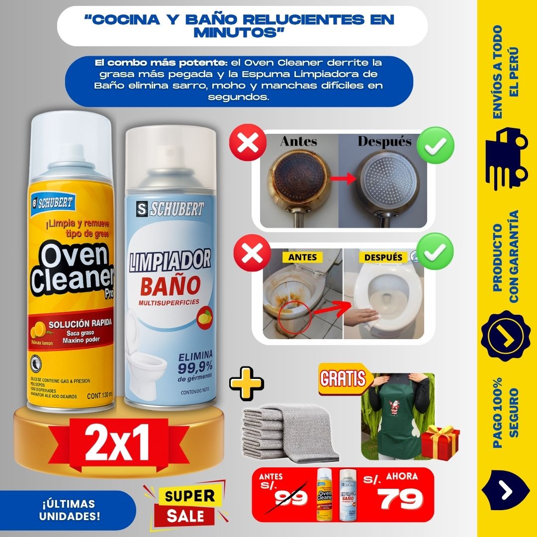 KIT LIMPIADOR ( 1 OVEN + 1 ESPUMA + 3 PAÑOS) + 1 REGALO - L0243