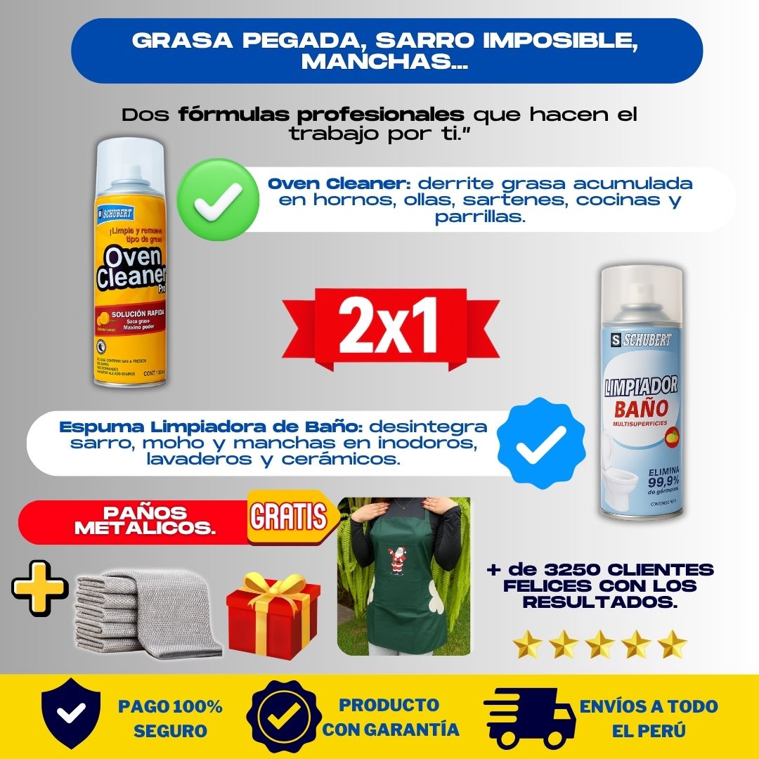 KIT LIMPIADOR ( 1 OVEN + 1 ESPUMA + 3 PAÑOS) + 1 REGALO - L0243