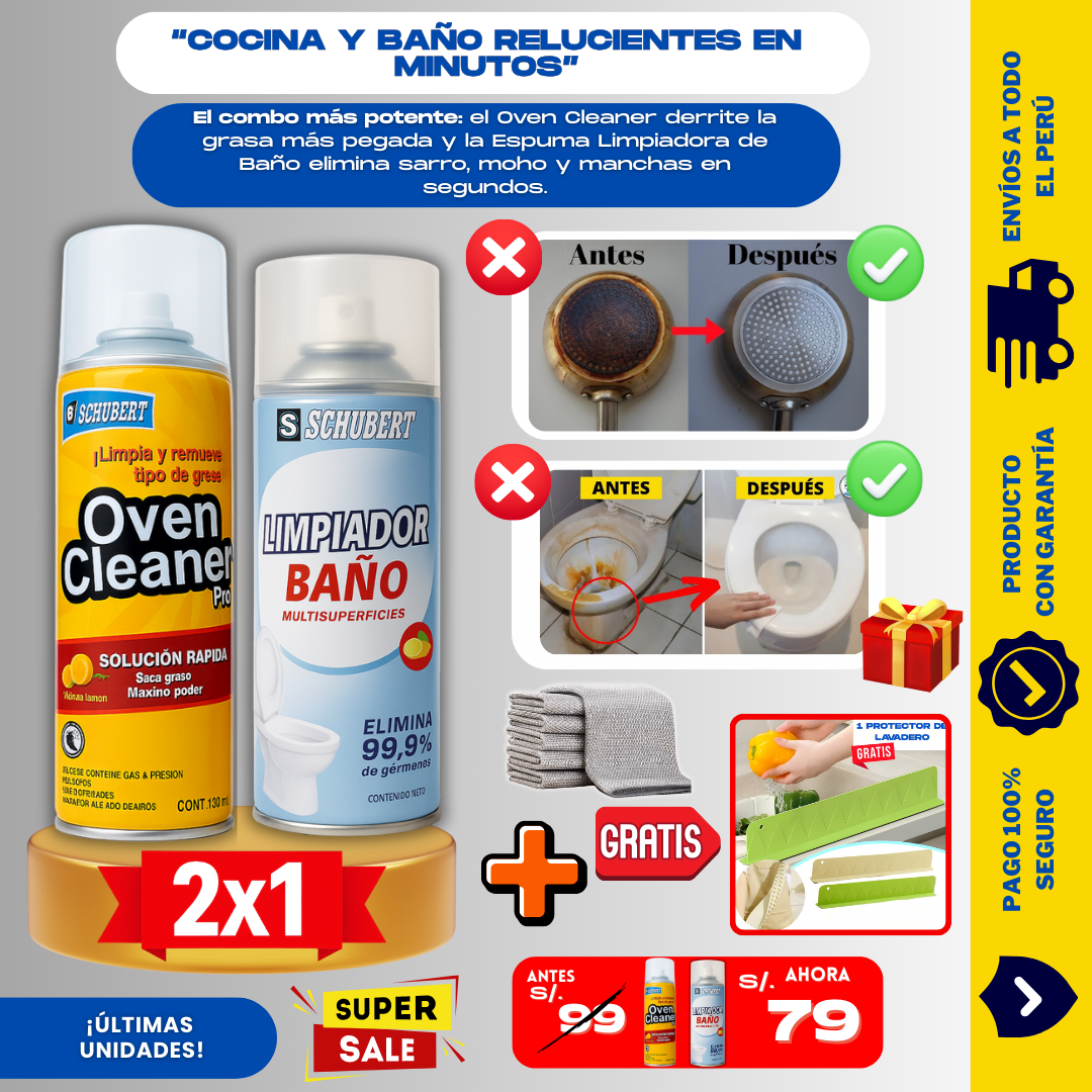 KIT LIMPIADOR ( 1 OVEN + 1 ESPUMA + 3 PAÑOS) + 1 REGALO - L0247
