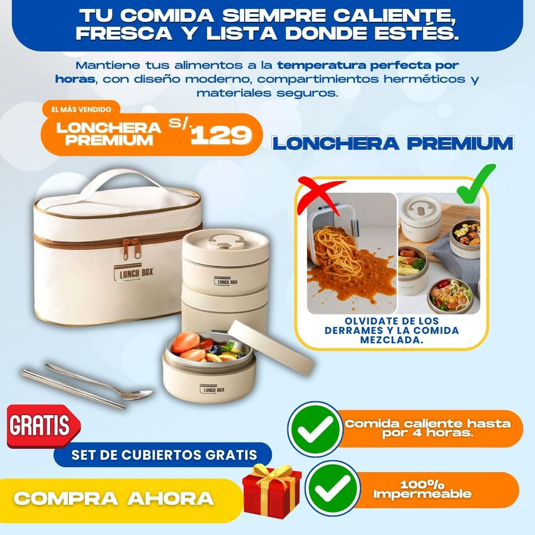 LONCHERA TERMICA PREMIUM + CUBIERTOS DE REGALO- L0292