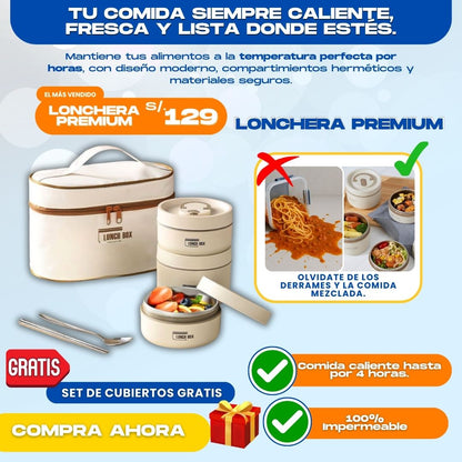 LONCHERA TERMICA PREMIUM + CUBIERTOS DE REGALO- L0292