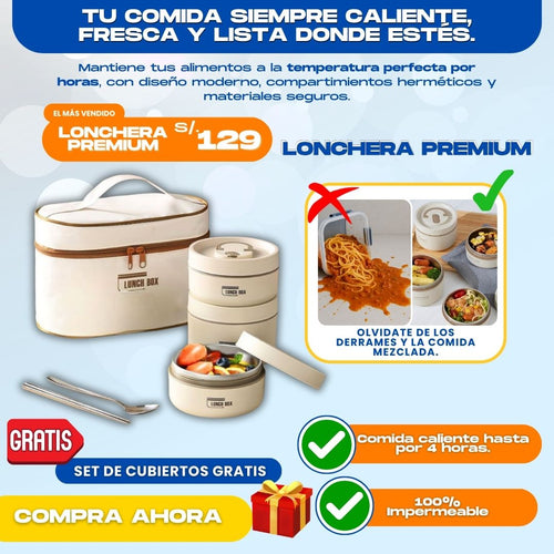 LONCHERA TERMICA PREMIUM + CUBIERTOS DE REGALO- L0292