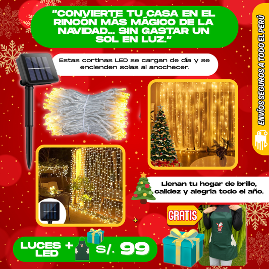 CORTINAS LED SOLARES+ REGALO NAVIDEÑO - L0242