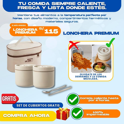 LONCHERA TERMICA PREMIUM + CUBIERTOS DE REGALO- L0288