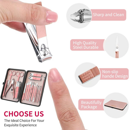 (2X1) Set Manicure Pedicure 18 En 1 - Kit Acero Inoxidable - L068