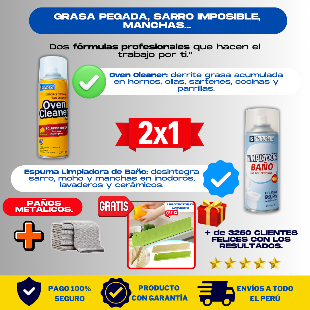 KIT LIMPIADOR ( 1 OVEN + 1 ESPUMA + 3 PAÑOS) + 1 REGALO - L0247