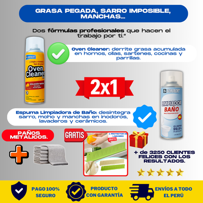 KIT LIMPIADOR ( 1 OVEN + 1 ESPUMA + 3 PAÑOS) + 1 REGALO - L0247