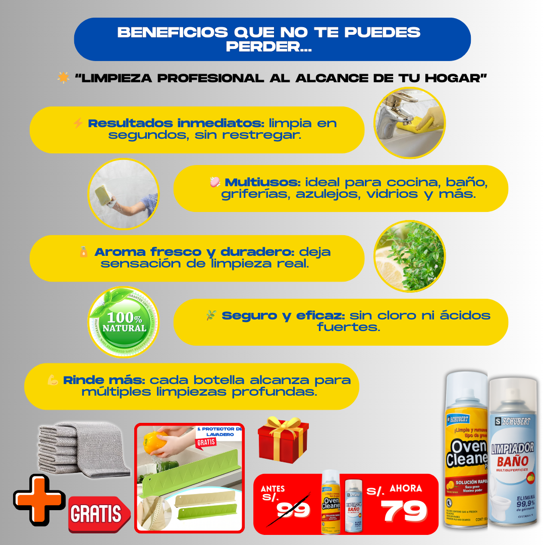 KIT LIMPIADOR ( 1 OVEN + 1 ESPUMA + 3 PAÑOS) + 1 REGALO - L0247