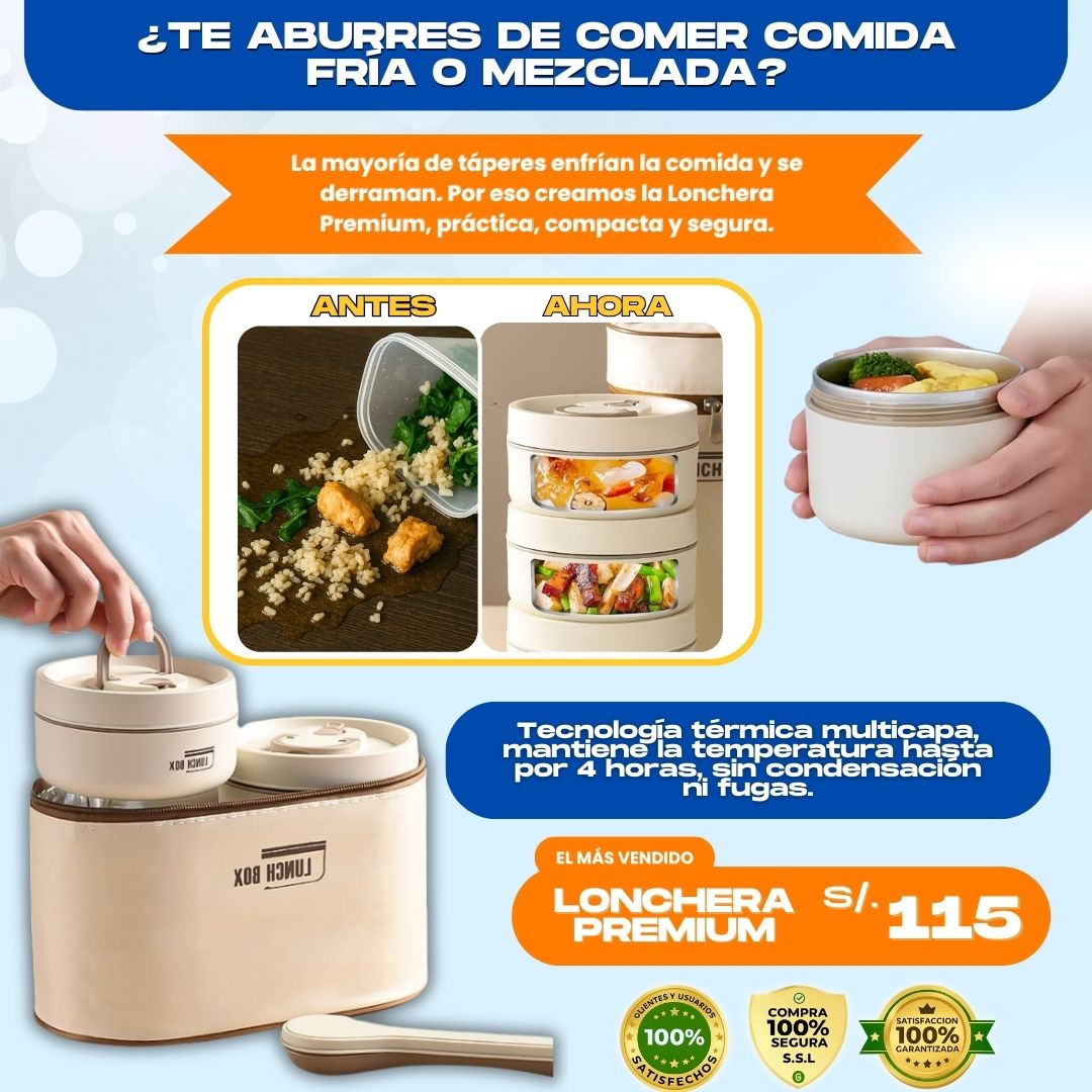 LONCHERA TERMICA PREMIUM + CUBIERTOS DE REGALO- L0262
