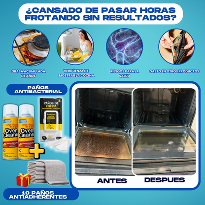 PACK ANTIGRASA TOTAL 360° (2 OVEN CLEANER + PAÑOS ANTIBACTERIAL + REGALO) - L0285