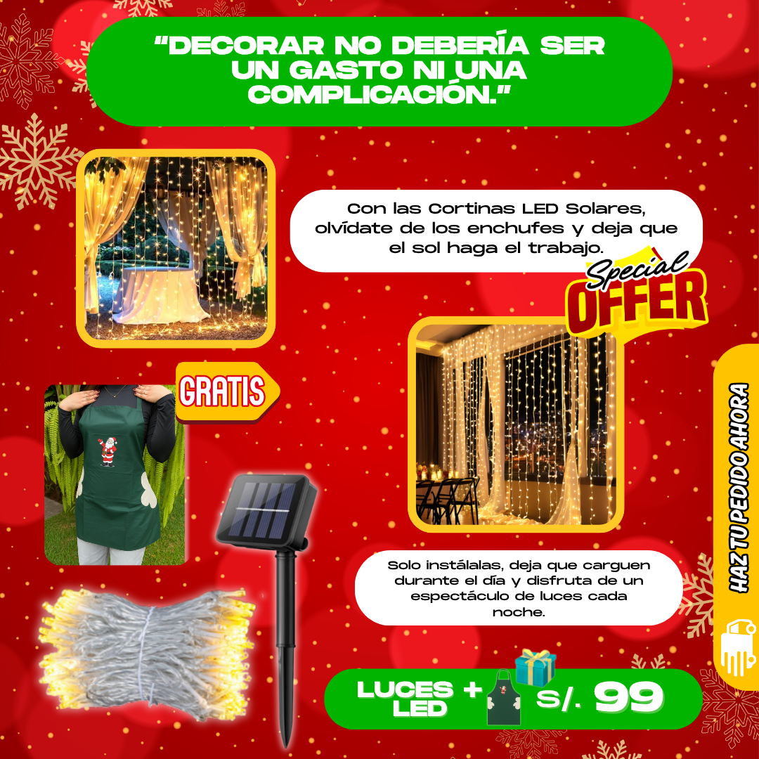 CORTINAS LED SOLARES+ REGALO NAVIDEÑO - L0242