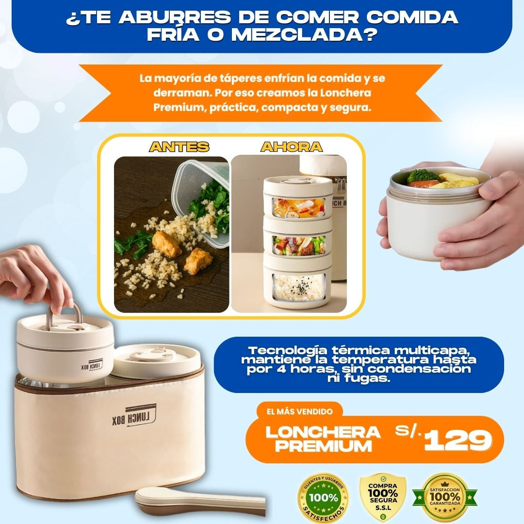 LONCHERA TERMICA PREMIUM + CUBIERTOS DE REGALO- L0292