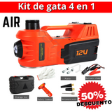 KIT DE GATA HIDRAULICA Y INFLADOR 4 EN 1 AIR - Levanta hasta 5 toneladas, Linterna LED y Martillo de Seguridad.