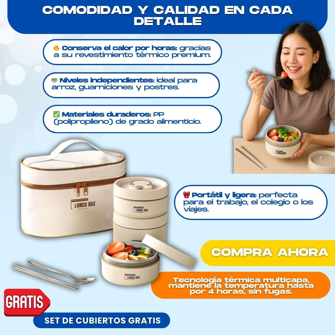 LONCHERA TERMICA PREMIUM + CUBIERTOS DE REGALO- L0292