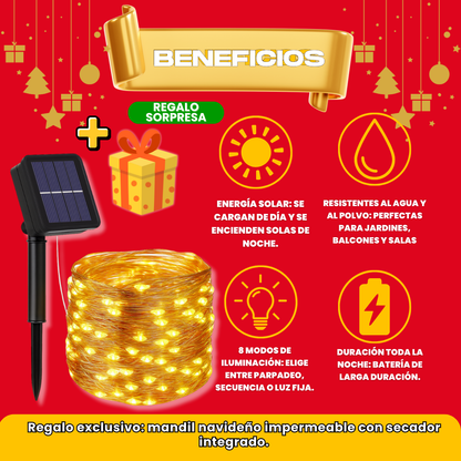 2 LUCES SOLARES DORADO (20 M) + REGALO GRATIS - L0230