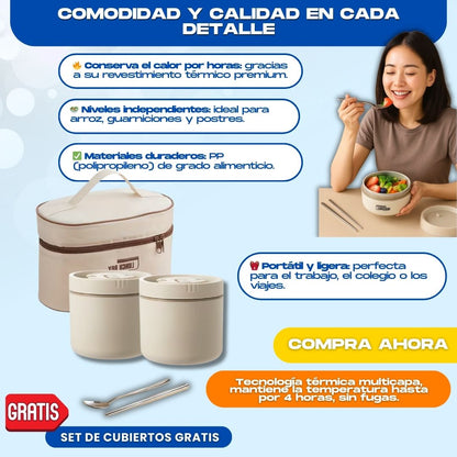 LONCHERA TERMICA PREMIUM + CUBIERTOS DE REGALO- L0288