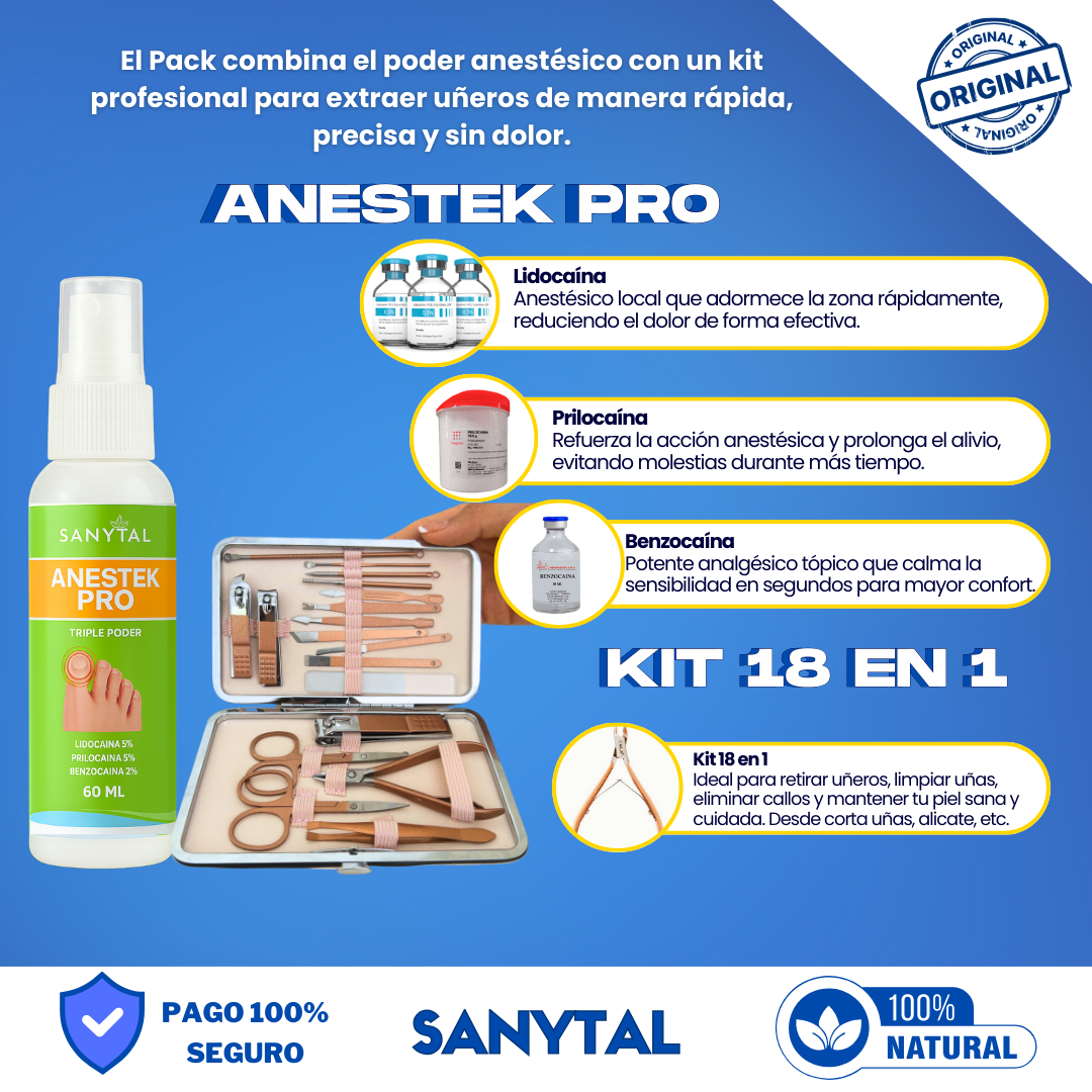 PACK PARA UÑEROS SIN DOLOR - (SPRAY ANESTÉSICO ANESTEK PRO + HERRAMIENTAS PODOLOGICAS) - A01