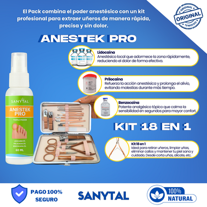 PACK PARA UÑEROS SIN DOLOR - (SPRAY ANESTÉSICO ANESTEK PRO + HERRAMIENTAS PODOLOGICAS) - A01