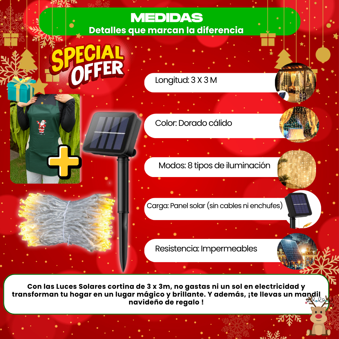 CORTINAS LED SOLARES+ REGALO NAVIDEÑO - L0242