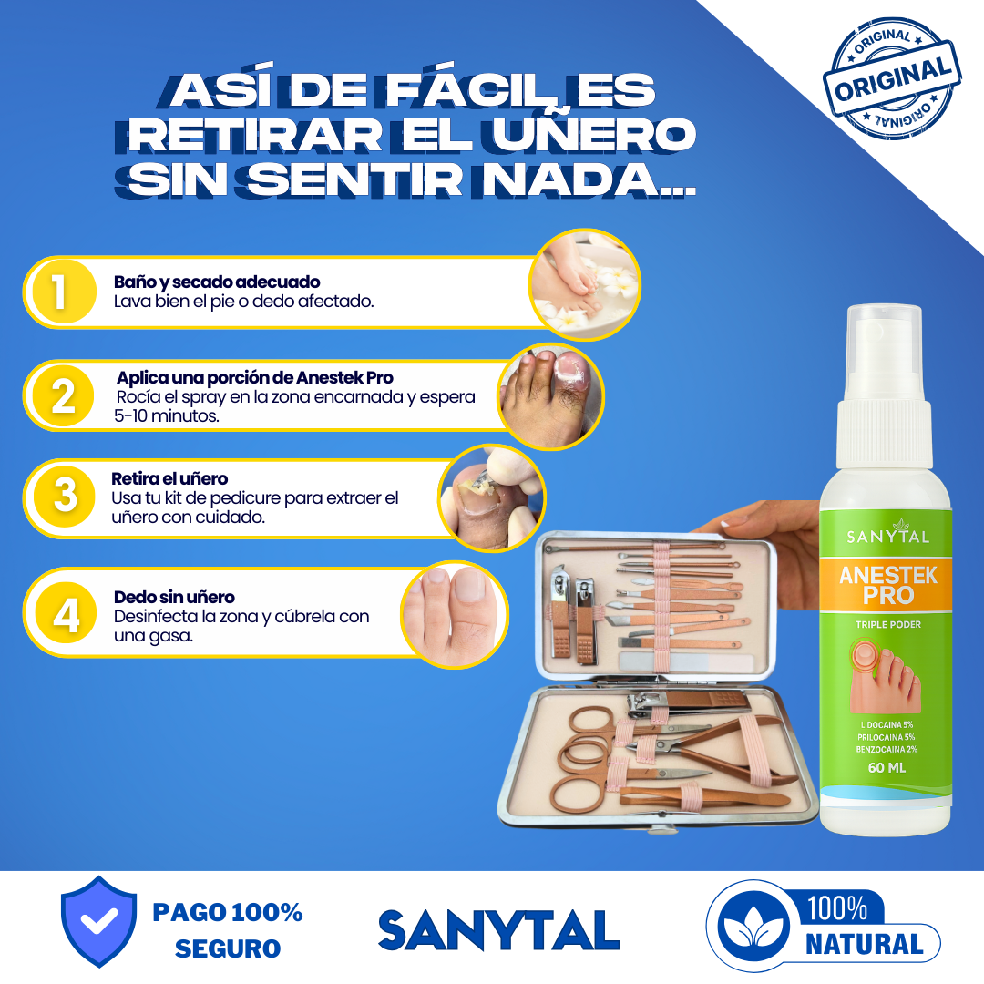 PACK PARA UÑEROS SIN DOLOR - (SPRAY ANESTÉSICO ANESTEK PRO + HERRAMIENTAS PODOLOGICAS) - A01