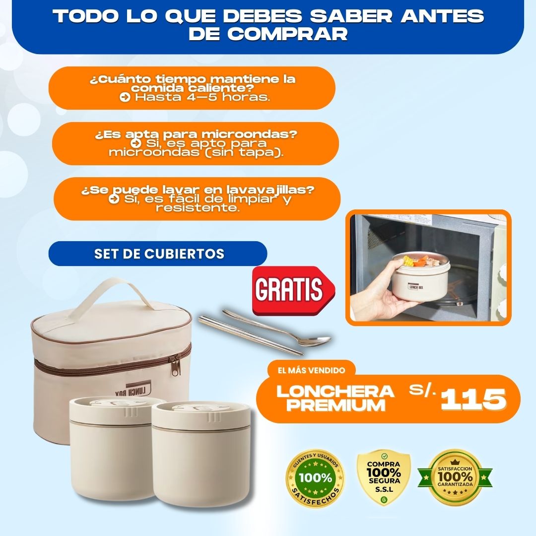LONCHERA TERMICA PREMIUM + CUBIERTOS DE REGALO- L0262