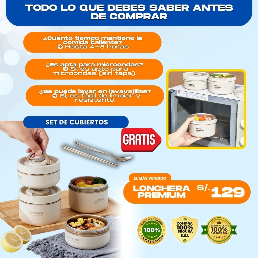 LONCHERA TERMICA PREMIUM + CUBIERTOS DE REGALO- L0292