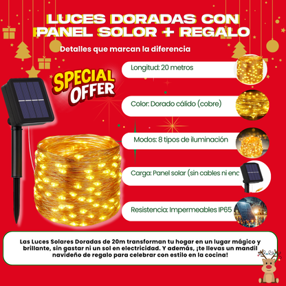LUCES SOLARES DORADO (20 M) + REGALO GRATIS - L0230