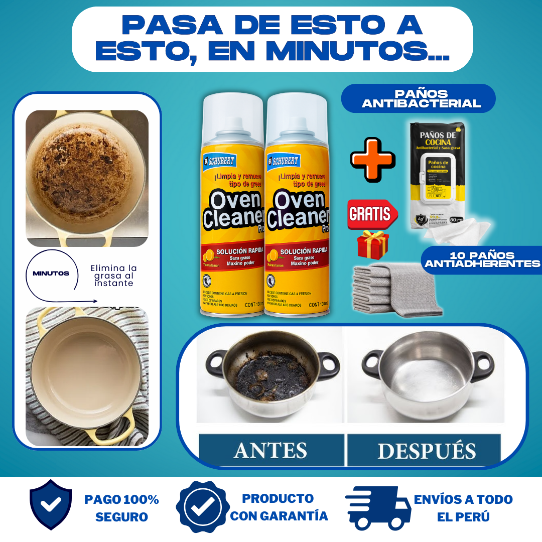 PACK ANTIGRASA TOTAL 360° (2 OVEN CLEANER + PAÑOS ANTIBACTERIAL + REGALO) - L0285