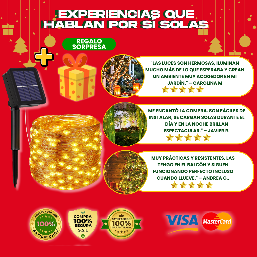 2 LUCES SOLARES DORADO (20 M) + REGALO GRATIS - L0230