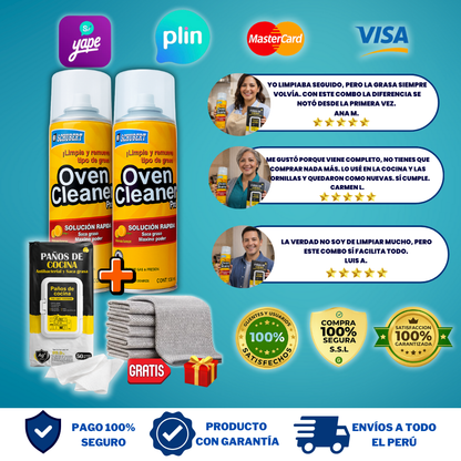 PACK ANTIGRASA TOTAL 360° (2 OVEN CLEANER + PAÑOS ANTIBACTERIAL + REGALO) - L0285