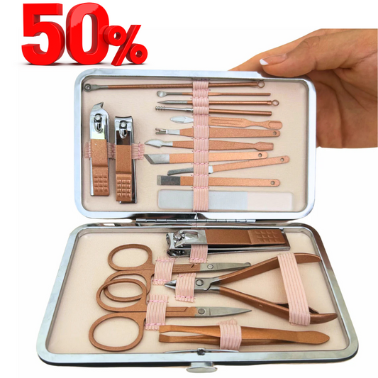 Set Manicure Pedicure 18 En 1 - Kit Acero Inoxidable 50% Dscto.