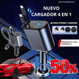 CARGADOR RETRÁCTIL PARA AUTO 4 en 1 - 50% Dst.