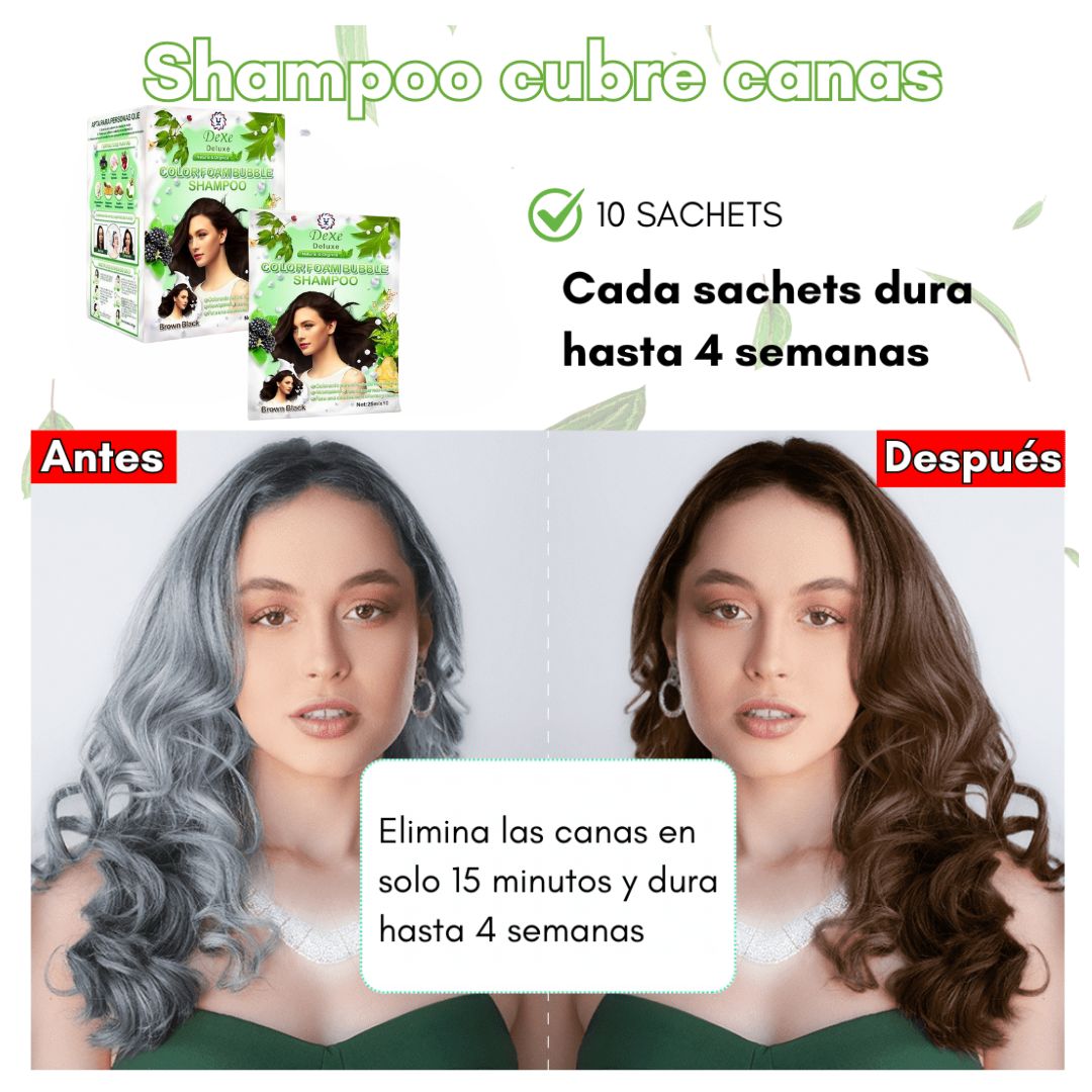 SHAMPOO DEXE ANTICANAS COLOR CASTAÑO OSCURO (10 Sachets) + GRATIS PEINE para teñir - L0159
