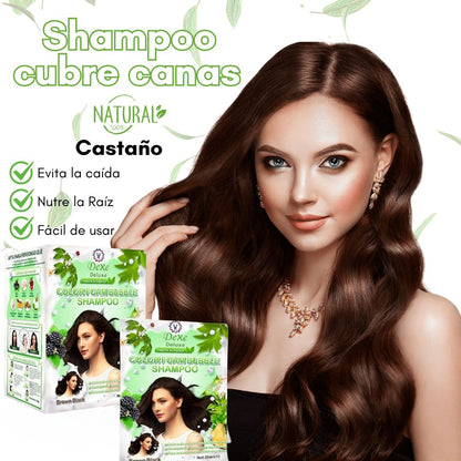SHAMPOO DEXE ANTICANAS COLOR CASTAÑO OSCURO (10 Sachets) + GRATIS PEINE para teñir - L0159