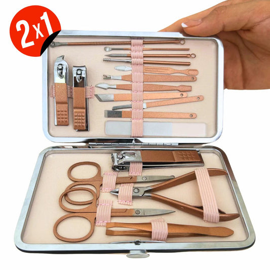 (2X1) Set Manicure Pedicure 18 En 1 - Kit Acero Inoxidable - L068