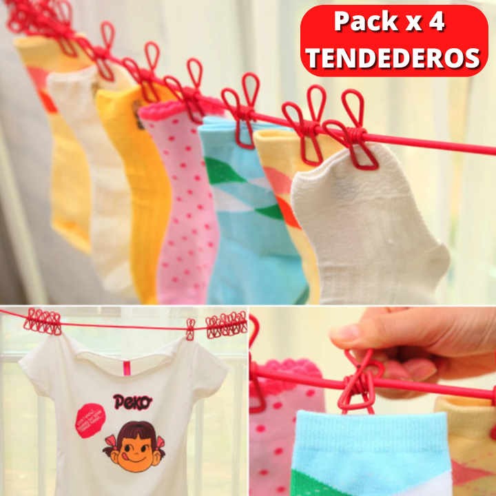 PACK X 4 TENDEDEROS ELÁSTICOS PARA ROPA Y ZAPATOS