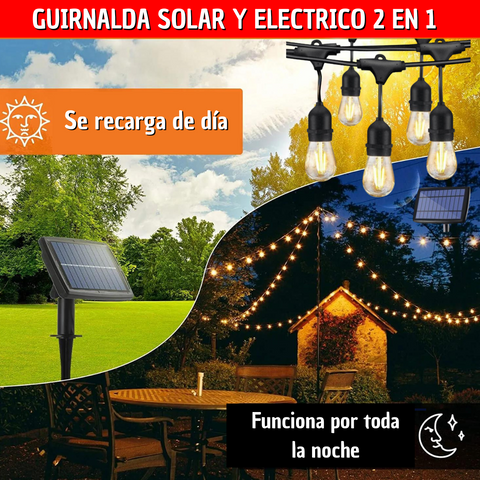 GUIRNALDA SOLAR Y ELECTRICO 2 EN 1 (10 METROS + 20 FOCOS) Nuevo Modelo 2025