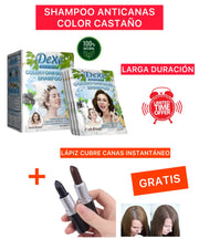 SHAMPOO DEXE CASTAÑO + GRATIS LÁPIZ CUBRE CANAS DOBLE COLOR